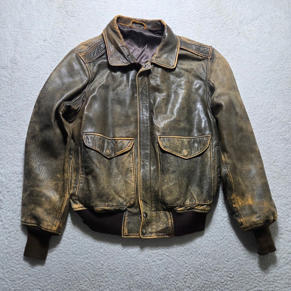 Vintage 70s Excelled Leather Jacket Mens Large Brown Shearling Collar Bomber